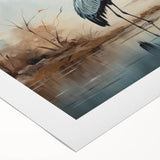 Rolled canvas depicting a serene heron and egret design, showcasing intricate details and vibrant colors, perfect for enhancing home decor with nature-inspired art.