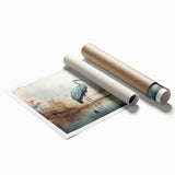 Rolled print showcasing a heron and egret design, featuring vibrant colors and intricate details, perfect for enhancing home decor with nature-inspired art.