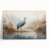 Elegant wall art featuring a heron and egret design on stretched canvas, showcasing serene colors and intricate detailing, perfect for nature-inspired decor.