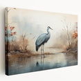 Stretched canvas wall art showcasing a serene heron and egret design in soft pastel colors, ideal for nature-themed home decor. Perfect for bird lovers.