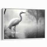 Framed wall art showcasing a serene scene of a heron and egret in a natural setting, featuring elegant colors and intricate details, perfect for home decor.