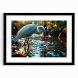 Framed wall art featuring a serene heron and egret design, set against a black mat, perfect for enhancing home decor with a touch of nature.