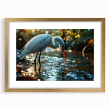 Framed wall art collection showcasing elegant heron and egret designs in gold accents, perfect for adding a touch of nature-inspired decor to any room.