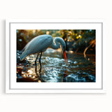 Framed wall art collection showcasing a heron and egret design, featuring a white mat and modern frame, perfect for enhancing home decor with nature-inspired elegance.