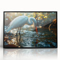 Framed wall art featuring a serene heron and egret design, presented in black acrylic with a sleek front view, ideal for nature-inspired decor.