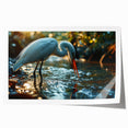 Elegant wall art print featuring a serene heron and egret design, showcasing detailed bird illustrations in soft pastel colors, perfect for home decor.