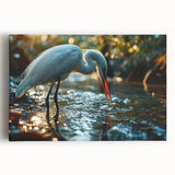 Stretched canvas wall art showcasing a serene heron and egret design, featuring vibrant colors and intricate details, perfect for nature lovers' decor.