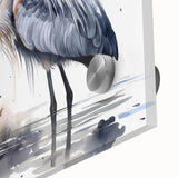 Close-up of a vibrant wall art collection featuring a heron and egret design printed on acrylic glass, highlighting intricate details and colors. Ideal for nature-inspired decor.