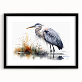 Elegant black-framed wall art showcasing the serene beauty of a heron and egret in a natural setting, perfect for enhancing home decor with nature-inspired elegance.