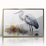 Elegant framed wall art featuring a heron and egret design in gold accents, showcasing intricate details and vibrant colors, perfect for nature-inspired home decor.