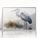 Framed wall art collection showcasing elegant herons and egrets in a serene natural setting, featuring a sleek white frame and acrylic finish for modern decor.
