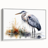 Framed wall art featuring a serene heron and egret design on a white background, showcasing elegant birds in a natural setting, perfect for home decor.
