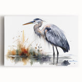 Stretched canvas wall art featuring elegant heron and egret designs in soft blue and white tones, perfect for enhancing coastal or nature-themed decor.