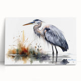 Stretched canvas wall art featuring a serene heron and egret design, showcasing vibrant blues and greens, perfect for nature lovers and home decor enthusiasts.