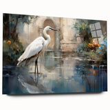 Elegant wall art collection showcasing a side view of a heron and egret design printed on acrylic glass, perfect for enhancing modern home decor.