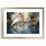 Framed wall art featuring elegant heron and egret designs in silver, showcasing intricate details and a sophisticated mat, perfect for enhancing home decor.