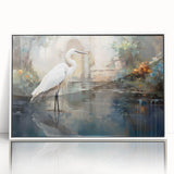 Framed wall art featuring a serene design of herons and egrets in soft pastel colors, showcasing intricate details against a clean white background, perfect for enhancing modern decor.