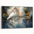 Framed canvas wall art showcasing a serene black heron and elegant egret design, perfect for home decor. The artwork features rich colors and a contemporary aesthetic, enhancing any living space with its nature-inspired theme.