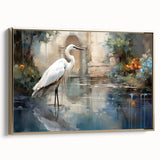 Elegant framed wall art featuring a heron and egret design, showcasing intricate details in gold tones. Ideal for enhancing modern home decor with nature-inspired elegance.