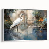Framed canvas wall art collection featuring a serene heron and egret design in soft white tones, perfect for enhancing modern home decor with nature-inspired elegance.