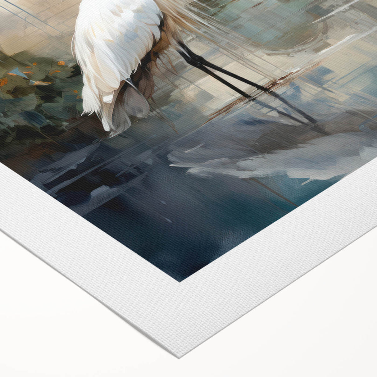 Heron and egret wall art design on rolled canvas, showcasing intricate bird illustrations in vibrant colors, perfect for enhancing any nature-themed decor.