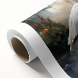 Heron and egret design rolled canvas wall art featuring vibrant colors and intricate details, ideal for nature-themed decor, presented in a protective tube.