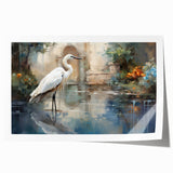 Elegant wall art print showcasing a serene heron and egret scene, featuring soft pastel colors and intricate details, ideal for enhancing home decor.