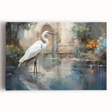 Stretched canvas wall art showcasing a serene heron and egret design, featuring vibrant colors and intricate details, perfect for enhancing home decor.