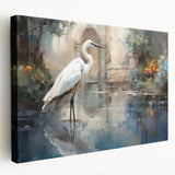 Stretched canvas wall art showcasing elegant heron and egret designs in soft pastel colors, perfect for enhancing a nature-inspired decor.