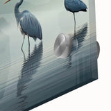 Close-up of a vibrant acrylic glass wall art piece showcasing a heron and egret design, featuring detailed brush strokes and vivid colors, perfect for modern decor.
