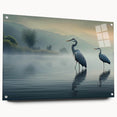 Elegant wall art collection featuring a side view of heron and egret designs printed on acrylic glass, showcasing vibrant colors and intricate details, perfect for modern home decor.