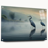 Elegant wall art collection featuring a side view of heron and egret designs printed on acrylic glass, showcasing vibrant colors and intricate details, perfect for modern home decor.