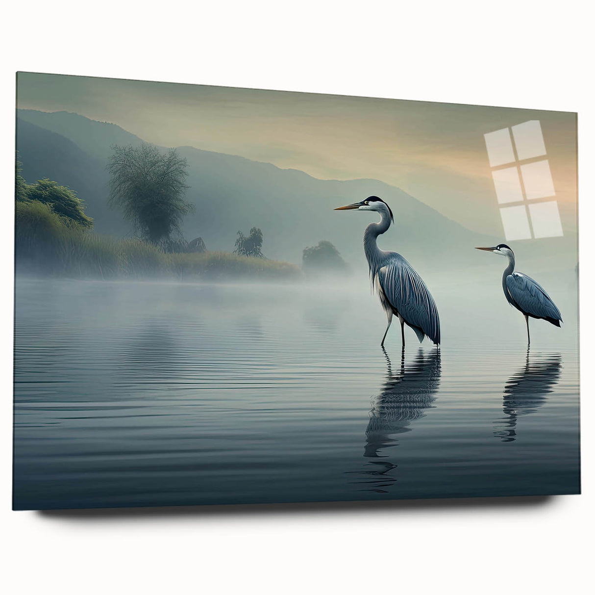 Elegant acrylic wall art featuring a side view of a heron and egret design, showcasing vibrant colors and intricate details, perfect for nature lovers' home decor.