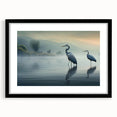 Elegant black-framed wall art piece featuring a serene heron and egret design, showcasing delicate details and soft colors, perfect for enhancing modern decor.