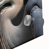 Close-up of a stunning wall art piece featuring a heron and egret design, showcasing vibrant colors and intricate details on acrylic glass, perfect for modern decor.