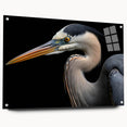 Elegant wall art featuring a side view of a heron and egret design, printed on acrylic glass, showcasing intricate details and vibrant colors, ideal for home decor.