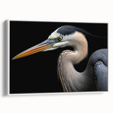 Framed canvas wall art showcasing a heron and egret design in a white color scheme, set against a contemporary backdrop, ideal for nature lovers' home decor.