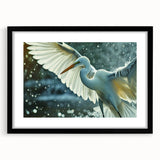 Framed wall art featuring a heron and egret design, set against a black mat, showcasing elegant bird silhouettes, perfect for modern home decor.