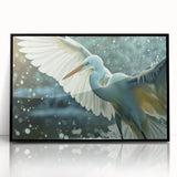 Framed wall art collection featuring a striking design of herons and egrets in a black frame, showcasing vibrant colors and intricate details, perfect for nature lovers.