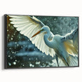 Framed canvas wall art showcasing a serene heron and egret design in black and white, perfect for enhancing home decor with a touch of nature's elegance.