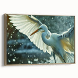 Framed canvas wall art featuring a serene heron and egret design in soft pastel colors, elegantly displayed with a gold frame, perfect for enhancing modern decor.