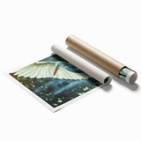 Elegant wall art print showcasing a serene heron and egret design, featuring soft pastel colors and intricate details, perfect for enhancing any living space.