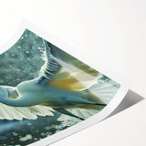 Heron and egret design wall art rolled print featuring intricate bird illustrations in soft pastel colors, elegantly packaged in a protective cardboard tube for easy display.