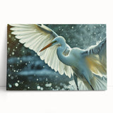 Elegant heron and egret wall art design on stretched canvas, showcasing vibrant colors and intricate details, perfect for enhancing home decor with a nature theme.