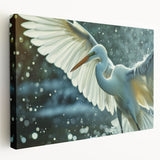 Elegant wall art featuring a side view of a heron and egret design on stretched canvas, showcasing detailed brush strokes and vibrant colors, perfect for nature lovers.