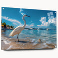 Elegant side view of a 24-inch wall art collection featuring heron and egret designs displayed on acrylic glass, mounted with stylish pins, perfect for enhancing modern decor.