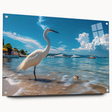 Elegant side view of a 24-inch wall art collection featuring heron and egret designs displayed on acrylic glass, mounted with stylish pins, perfect for enhancing modern decor.