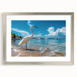 Elegant silver-framed wall art featuring a heron and egret design, perfect for home decor. The piece showcases intricate details and a sophisticated mat for a polished look.