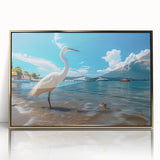 Framed wall art collection featuring a beautiful heron and egret design, highlighted in gold accents, perfect for home decor or nature-themed interiors.
