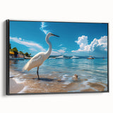 Framed wall art featuring a serene heron and egret design on a textured canvas, showcasing vibrant colors and elegant detailing, perfect for nature-inspired decor.